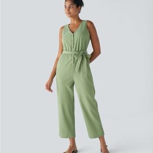 V Neck Belted Side Pocket Jumpsuit